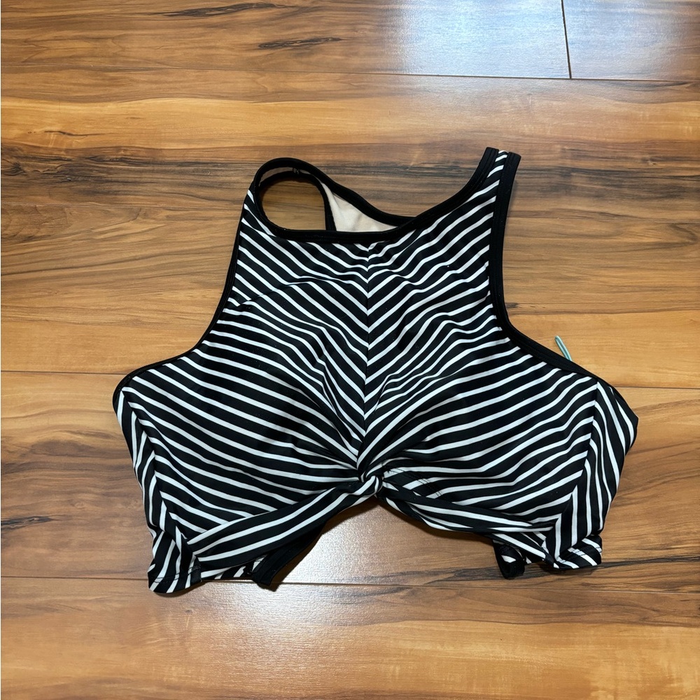 Kona Sol Black and White Striped Swim Top